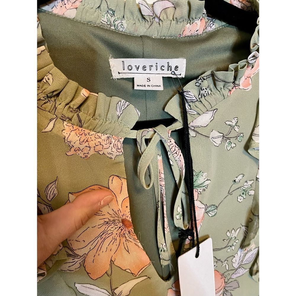 🔴 Loveriche green and pink floral peasant cottage core dress S NWT - Picture 5 of 8